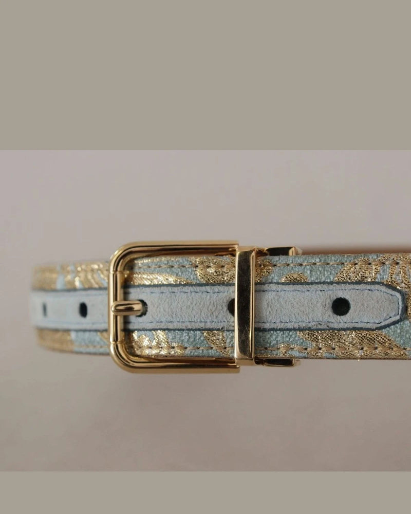 Dolce & Gabbana Blue Leather Jacquard Embossed Gold Metal Buckle Belt Belts