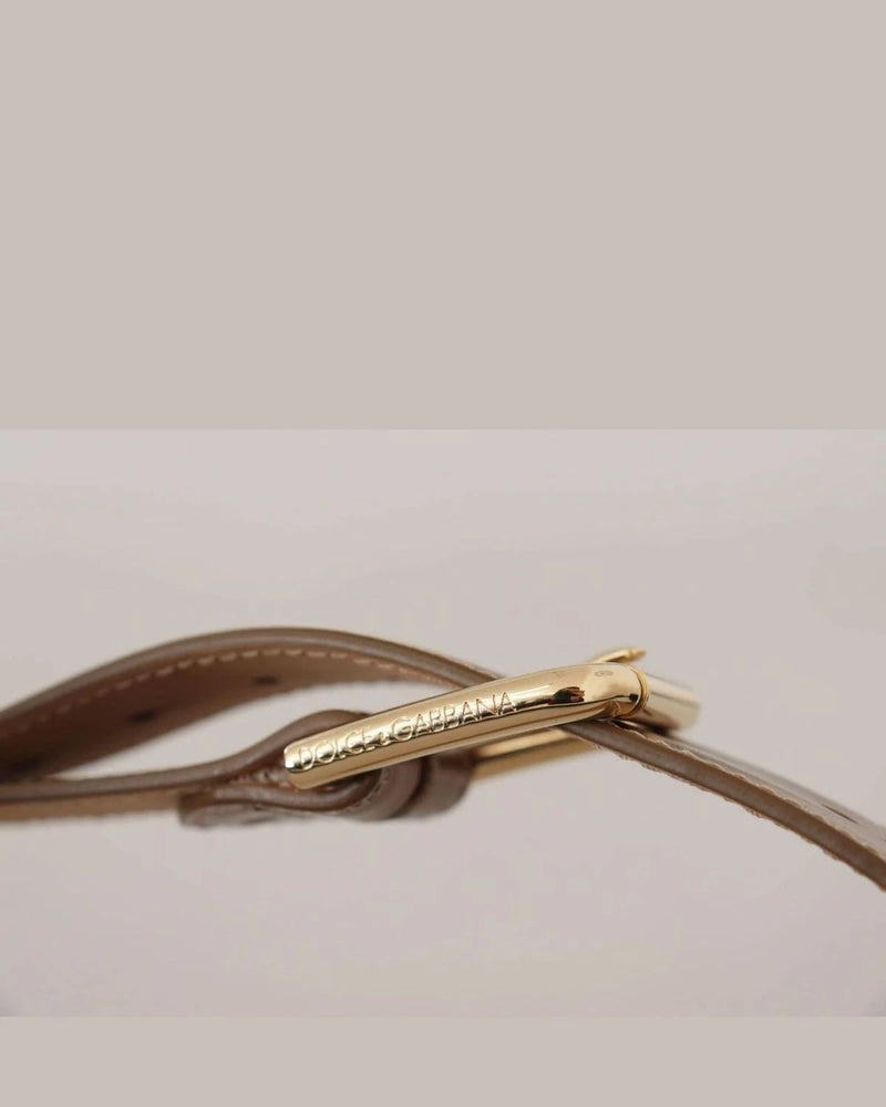 Dolce & Gabbana Gold Leather Bronze Calf Logo Waist Buckle Belt Belts
