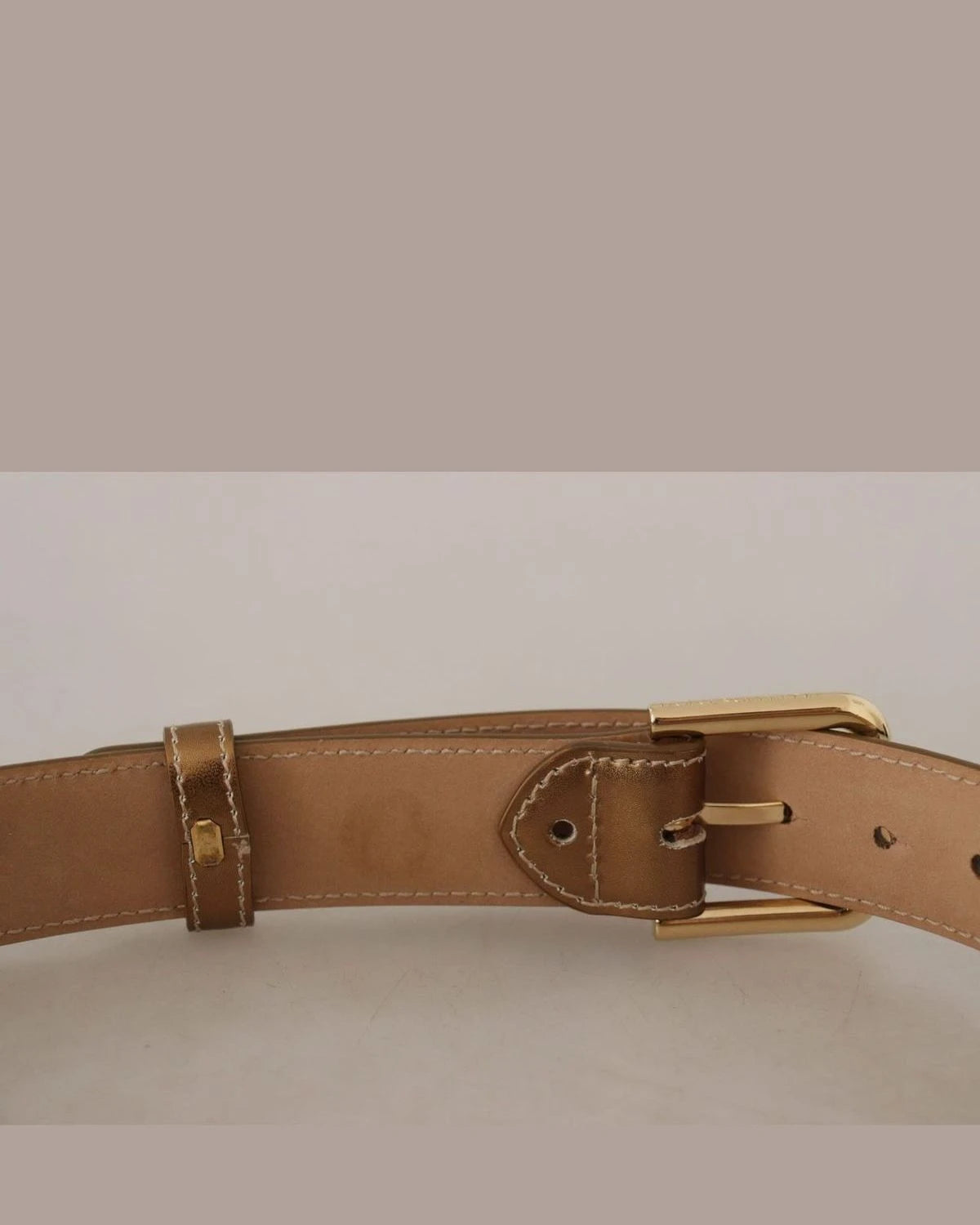 Dolce & Gabbana Gold Leather Bronze Calf Logo Waist Buckle Belt Belts