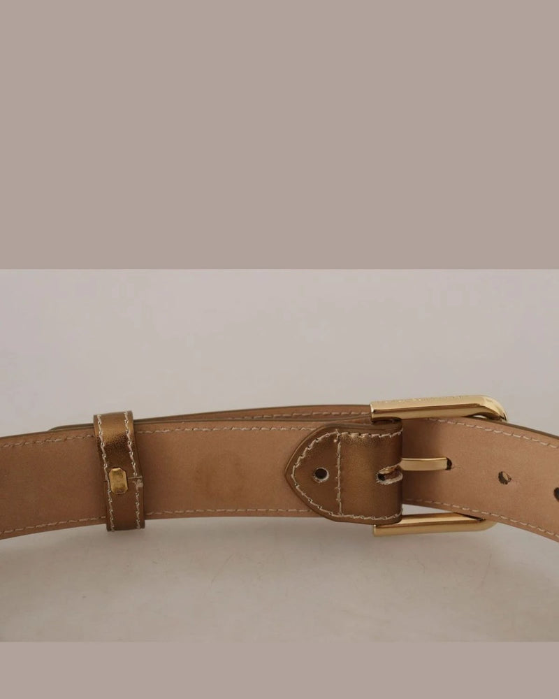 Dolce & Gabbana Gold Leather Bronze Calf Logo Waist Buckle Belt Belts