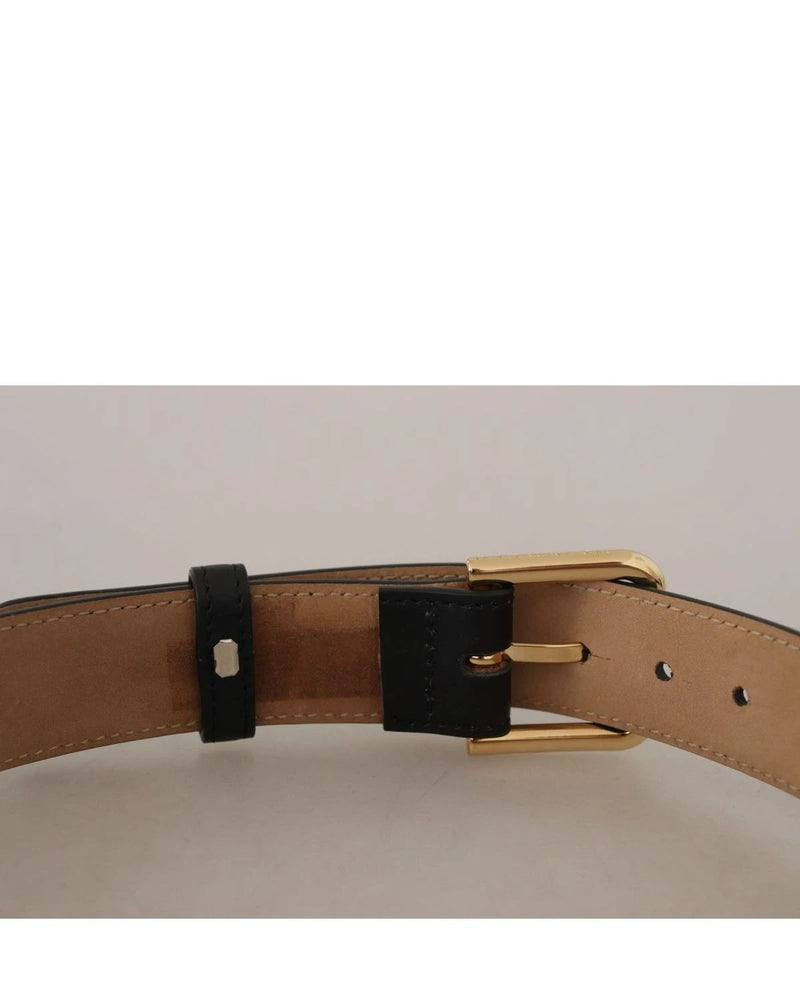 Dolce & Gabbana Black Leather Solid Classic Gold Waist Buckle Belt Belts