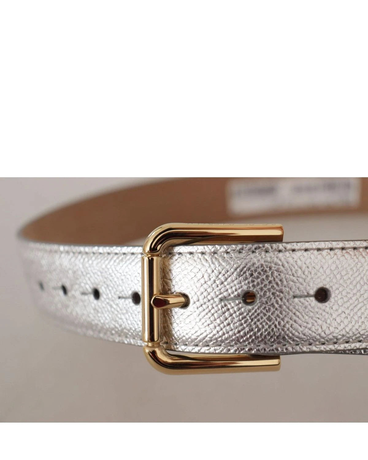 Dolce & Gabbana Gold Leather Silver Tone Logo Metal Waist Buckle Belt Belts