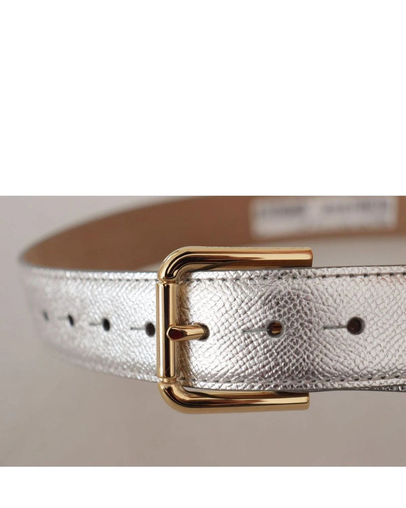 Dolce & Gabbana Gold Leather Silver Tone Logo Metal Waist Buckle Belt Belts