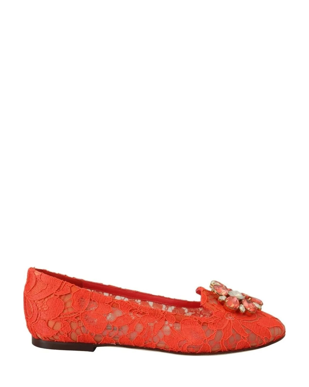 Dolce & Gabbana Red Lace Taormina Crystals Ballet Flats Flats
