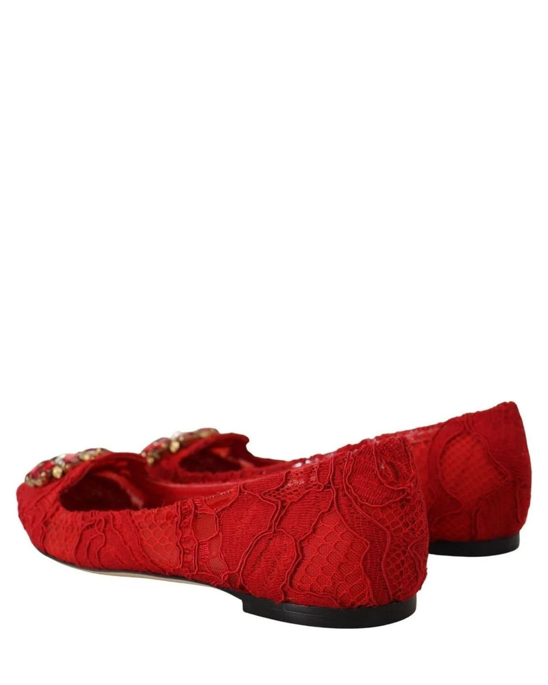 Dolce & Gabbana Red Taormina Crystals Loafers Flats Flats
