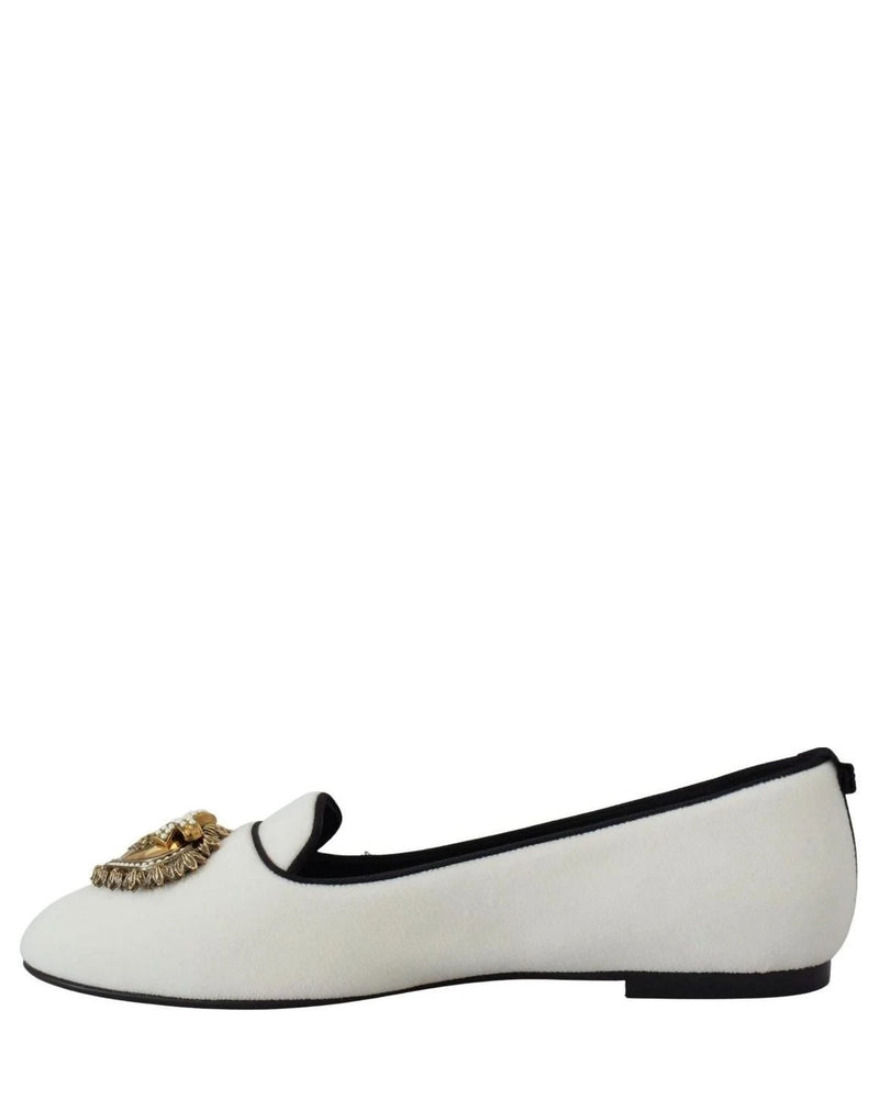 Dolce & Gabbana White Velvet Slip Ons Loafers Flats Flats