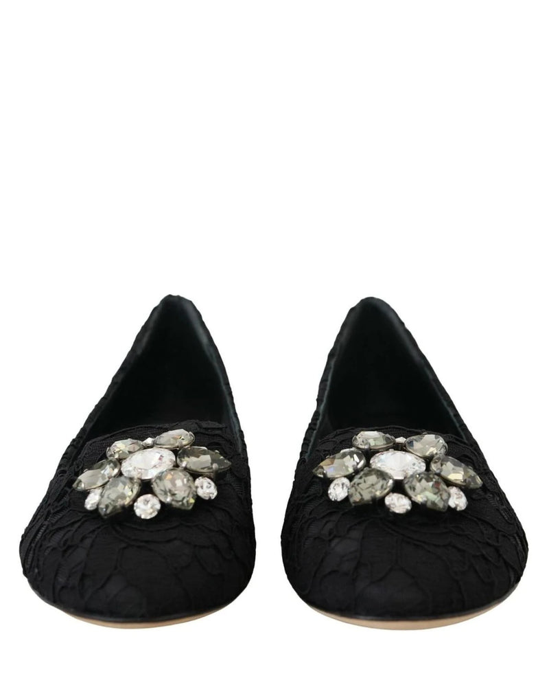 Dolce & Gabbana Black Lace Taormina Crystals Flats Flats