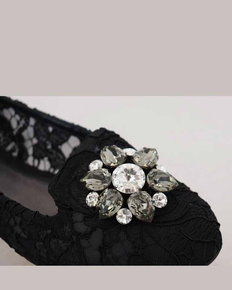 Dolce & Gabbana Black Lace Taormina Crystals Flats Flats