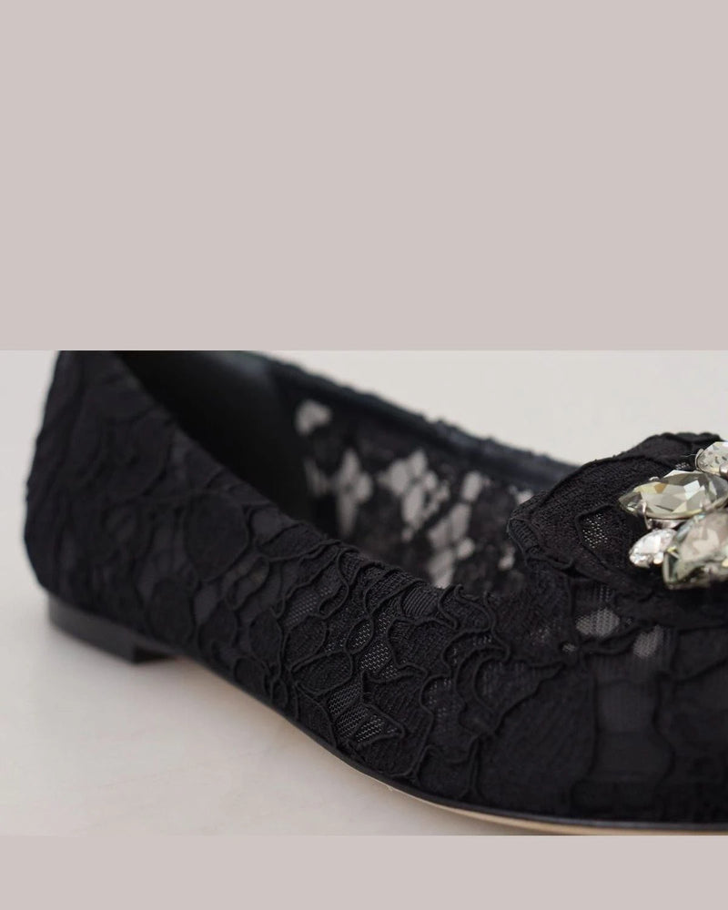 Dolce & Gabbana Black Lace Taormina Crystals Flats Flats