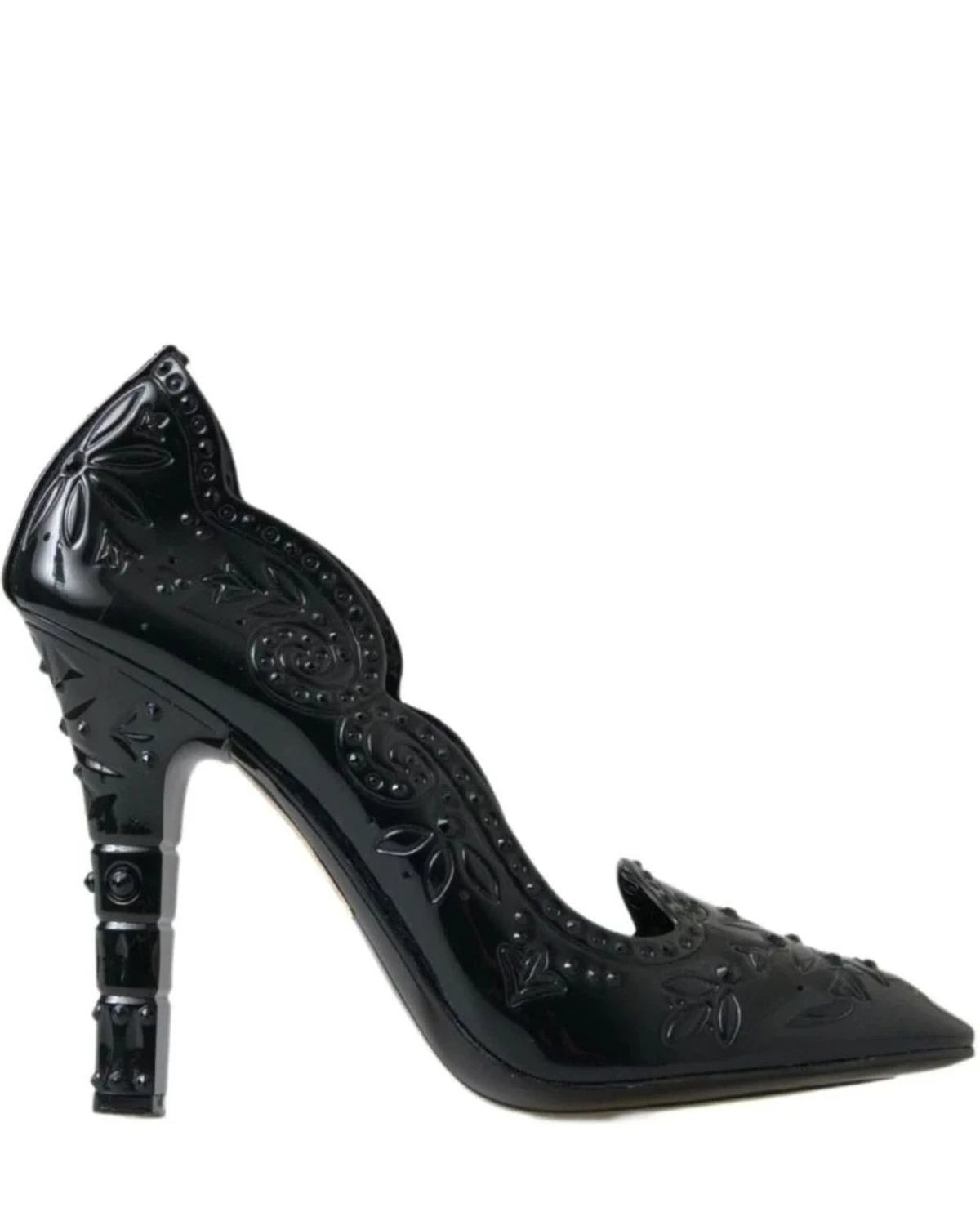 Dolce & Gabbana Black Cinderella Floral Crystal Heels Heels