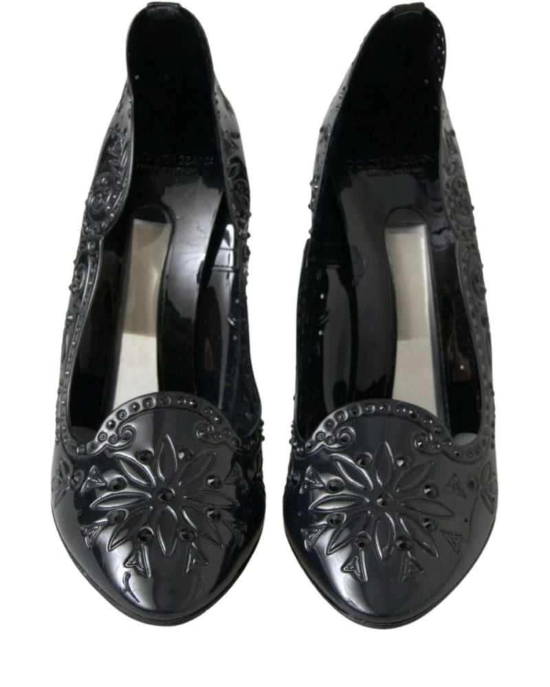 Dolce & Gabbana Black Cinderella Floral Crystal Heels Heels