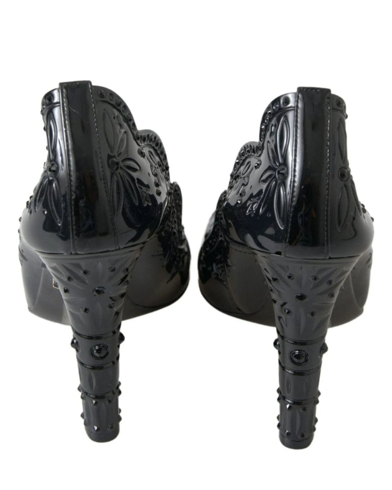 Dolce & Gabbana Black Cinderella Floral Crystal Heels Heels