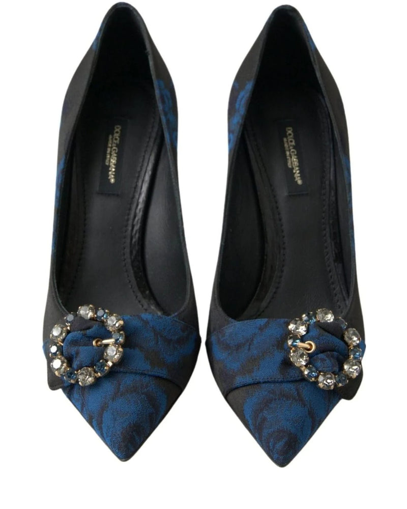 Dolce & Gabbana Blue Floral Ayers Crystal Pumps Heels