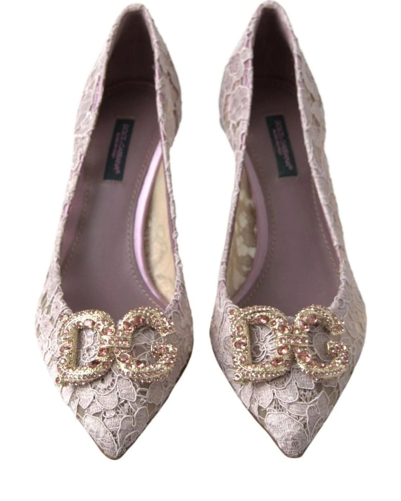Dolce & Gabbana Pink Lace Floral Dg Crystal Pumps Shoes Heels