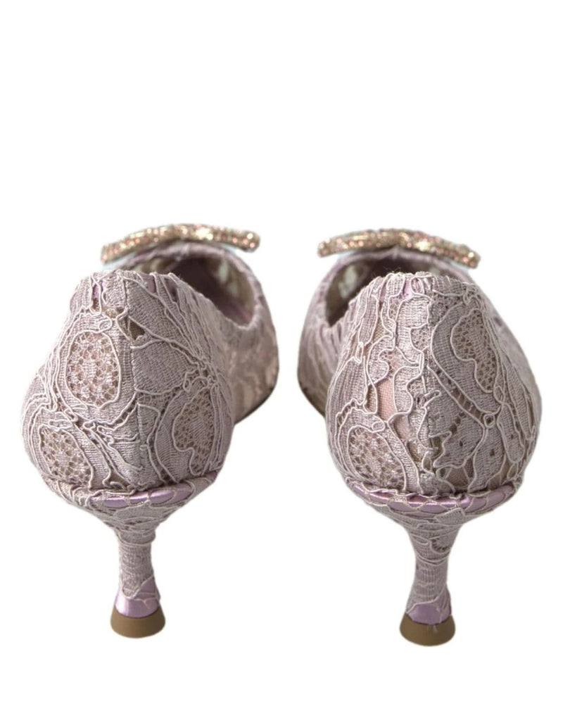 Dolce & Gabbana Pink Lace Floral Dg Crystal Pumps Shoes Heels
