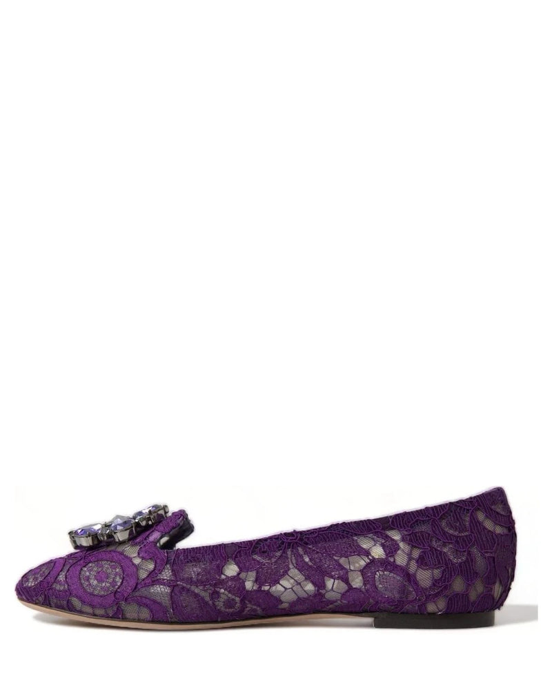 Dolce & Gabbana Purple Lace Vally Taormina Crystals Flats Flats