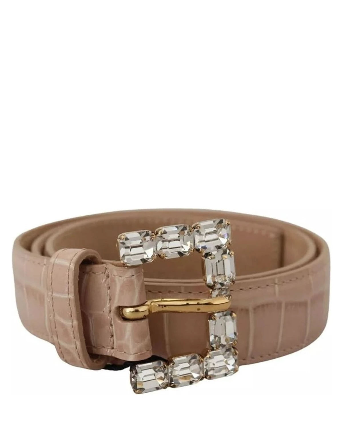 Dolce & Gabbana Beige Leather Crystal Buckle Belt Belts