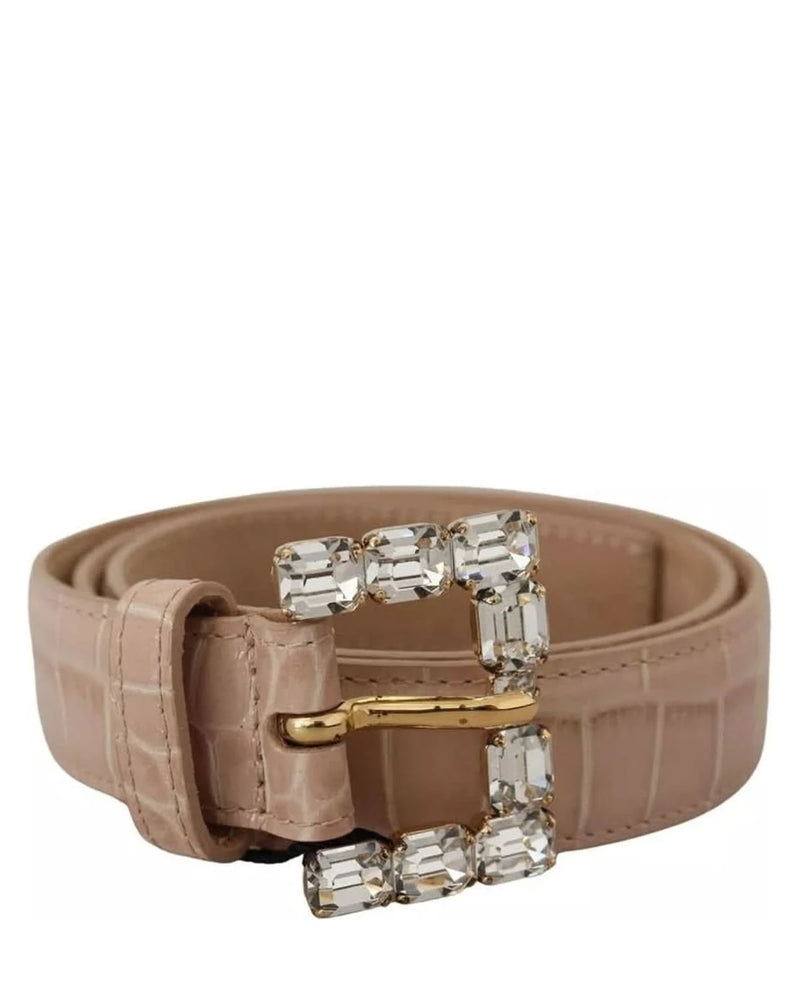 Dolce & Gabbana Beige Leather Crystal Buckle Belt Belts