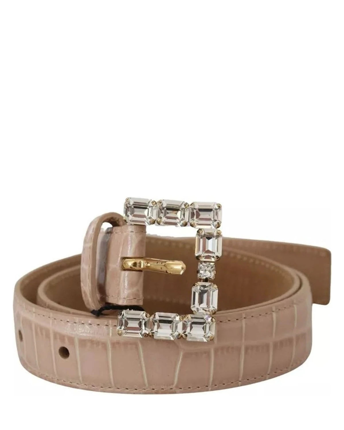 Dolce & Gabbana Beige Leather Crystal Buckle Belt Belts