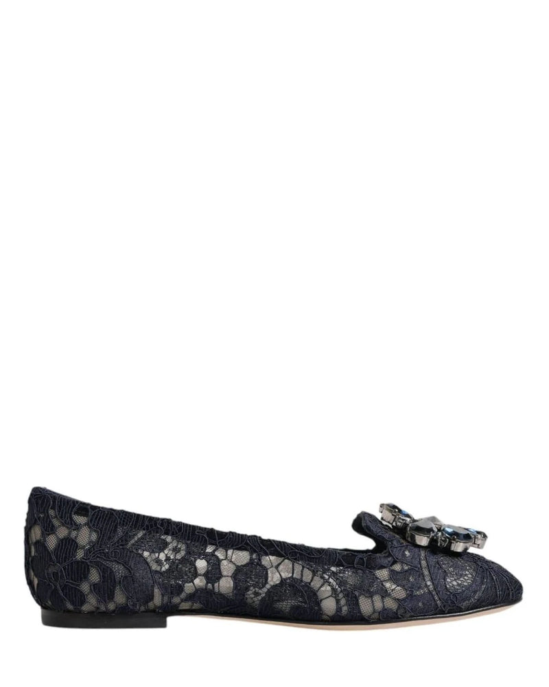 Dolce & Gabbana Blue Lace Taormina Crystals Flats Shoes Flats