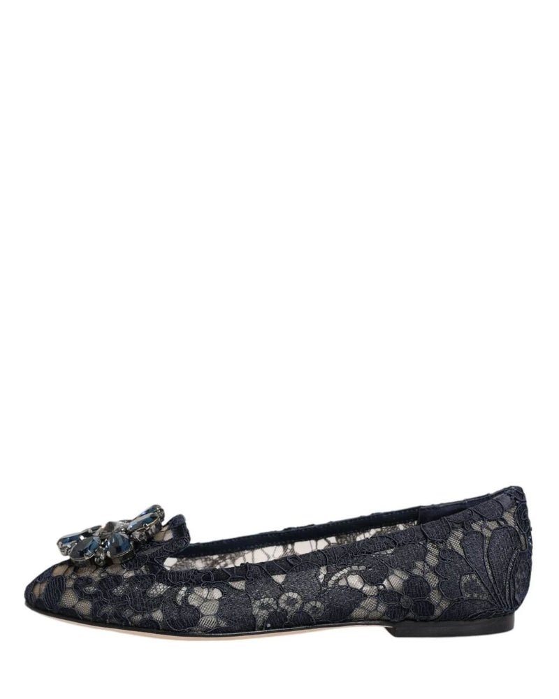 Dolce & Gabbana Blue Lace Taormina Crystals Flats Shoes Flats