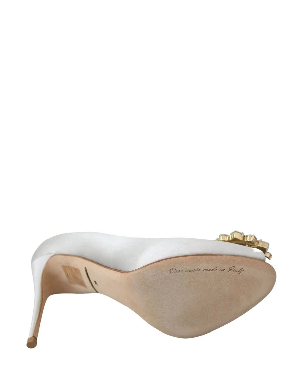 Dolce & Gabbana White Satin Crystals Peep Toe Heels Heels