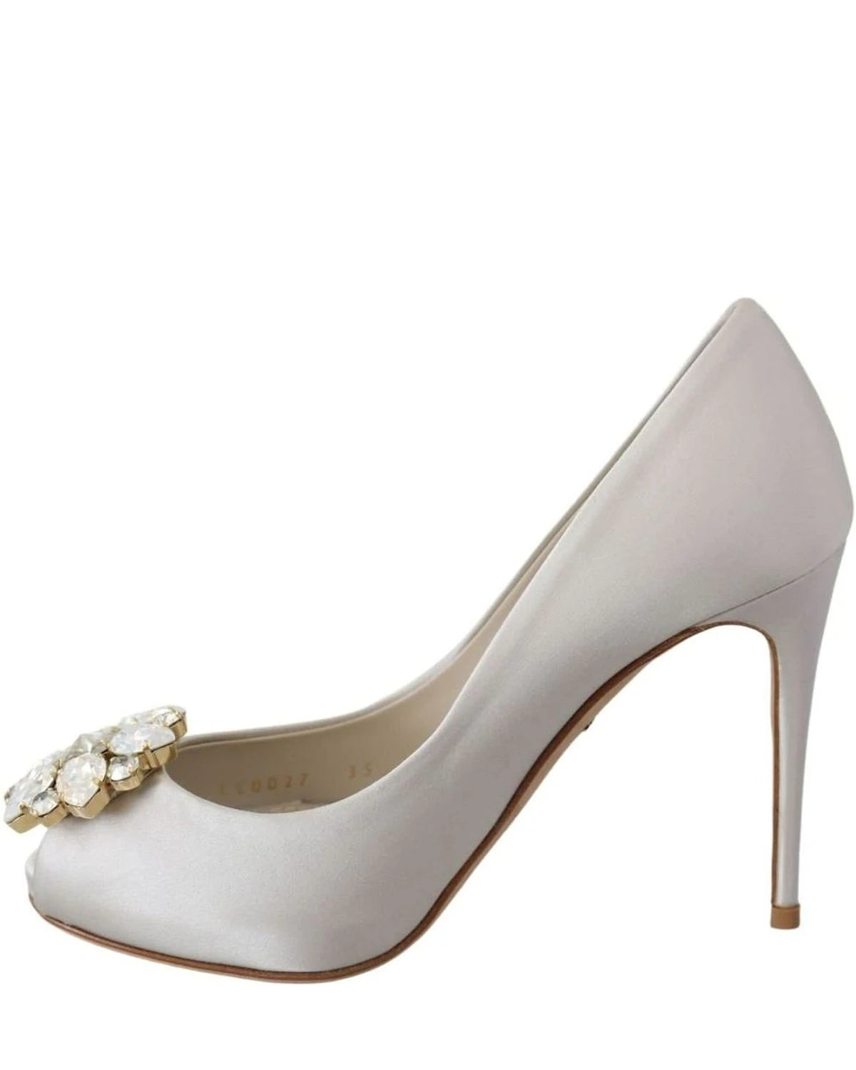 Dolce & Gabbana White Satin Crystals Peep Toe Heels Heels