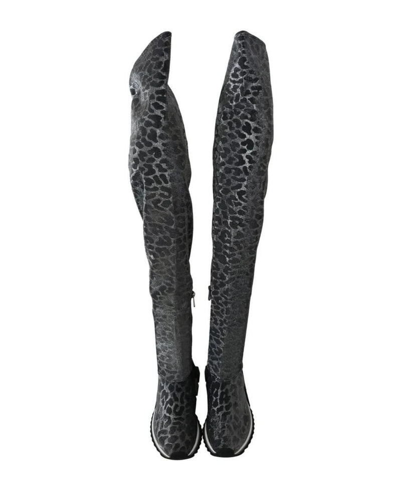 Dolce & Gabbana Gray Leopard High Top Sneakers Booties Shoes Boots