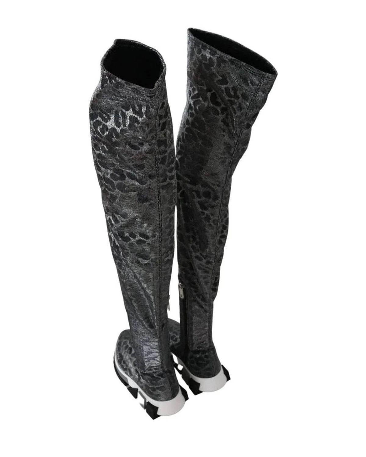 Dolce & Gabbana Gray Leopard High Top Sneakers Booties Shoes Boots