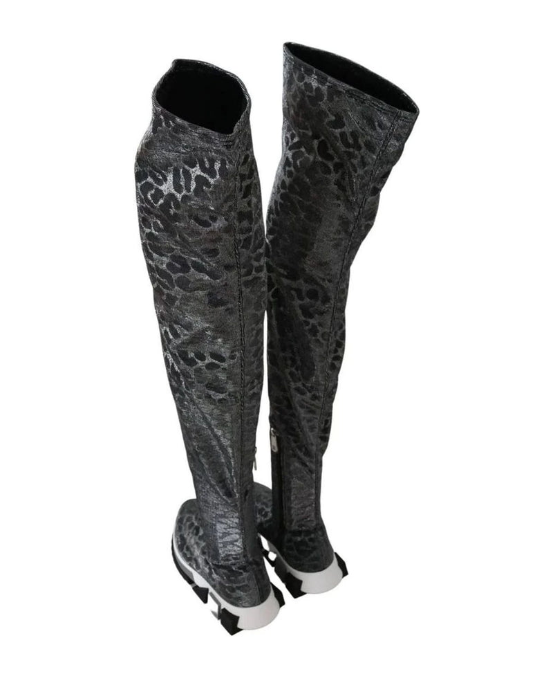Dolce & Gabbana Gray Leopard High Top Sneakers Booties Shoes Boots