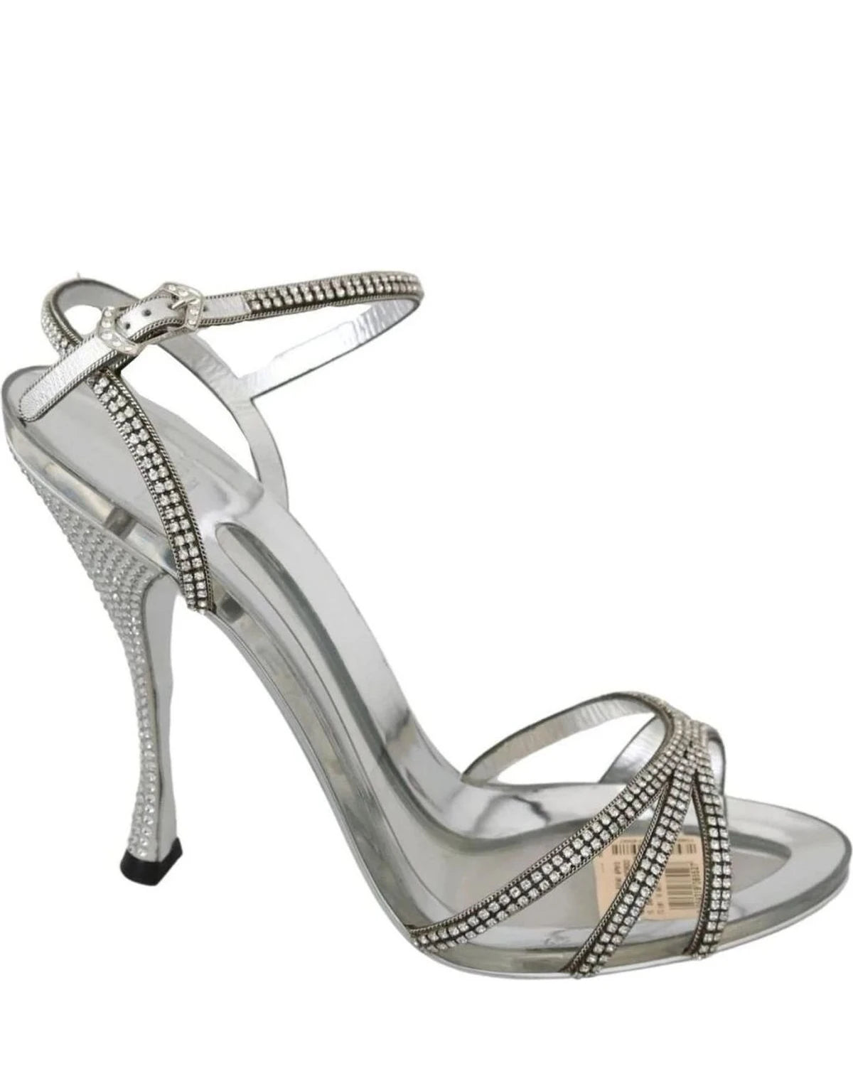 Dolce & Gabbana Silver Crystal Ankle Strap Sandals Shoes Heels