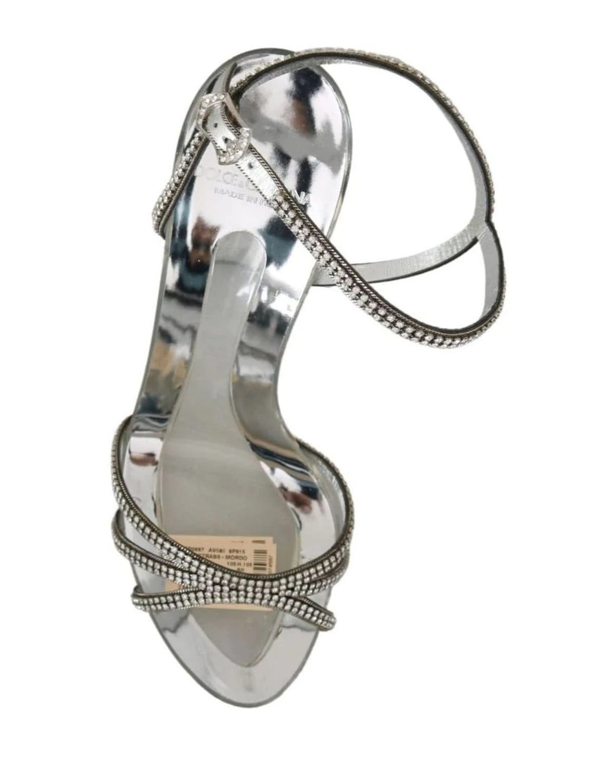 Dolce & Gabbana Silver Crystal Ankle Strap Sandals Shoes Heels