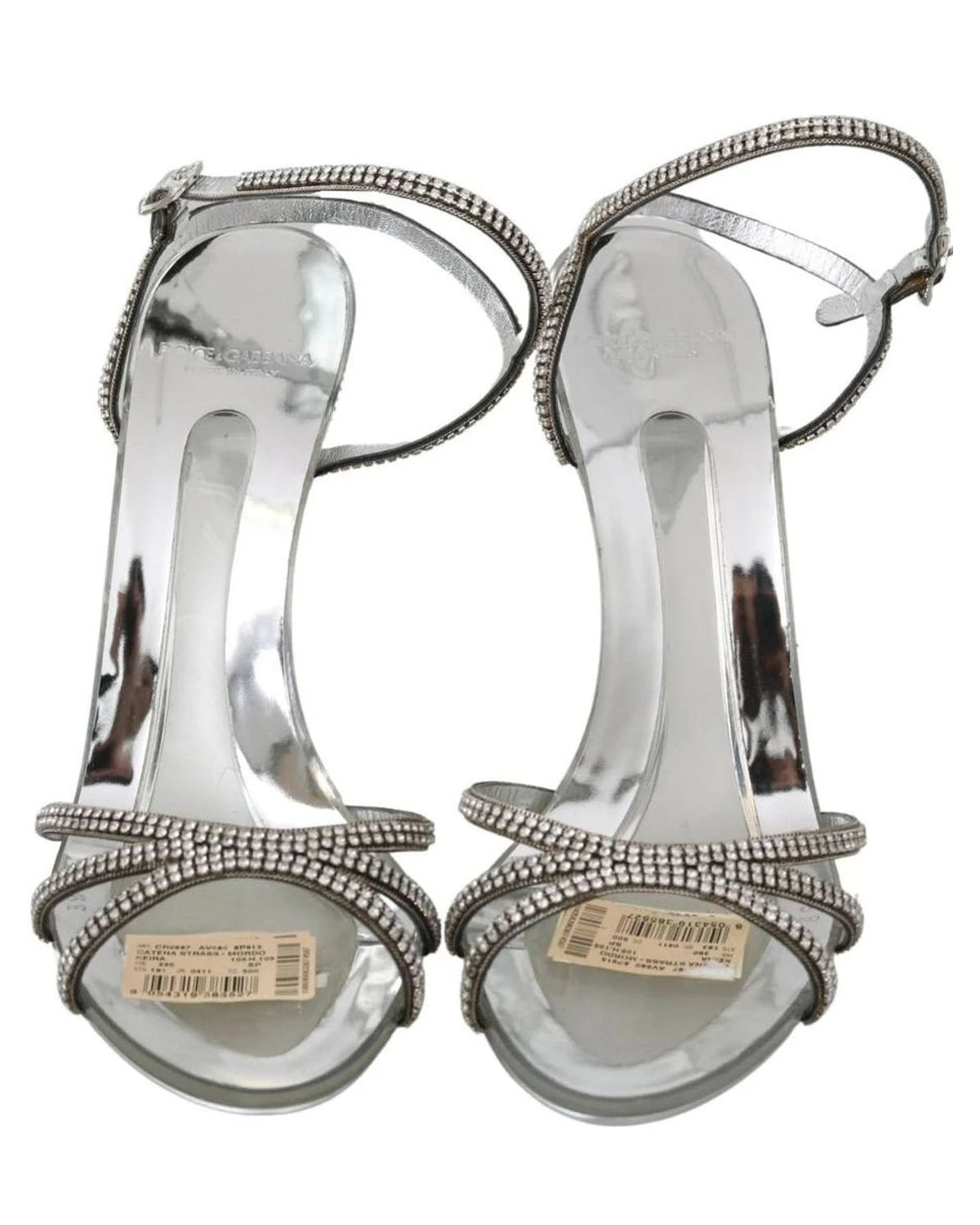 Dolce & Gabbana Silver Crystal Ankle Strap Sandals Shoes Heels