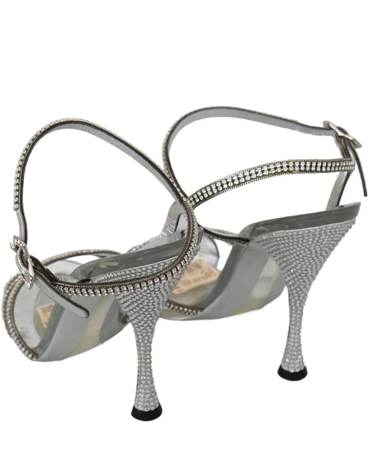 Dolce & Gabbana Silver Crystal Ankle Strap Sandals Shoes Heels