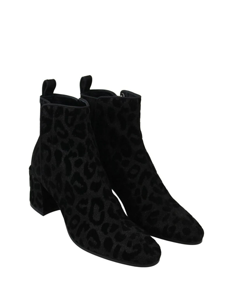 Dolce & Gabbana Black Leopard Short Boots Zipper Shoes Boots