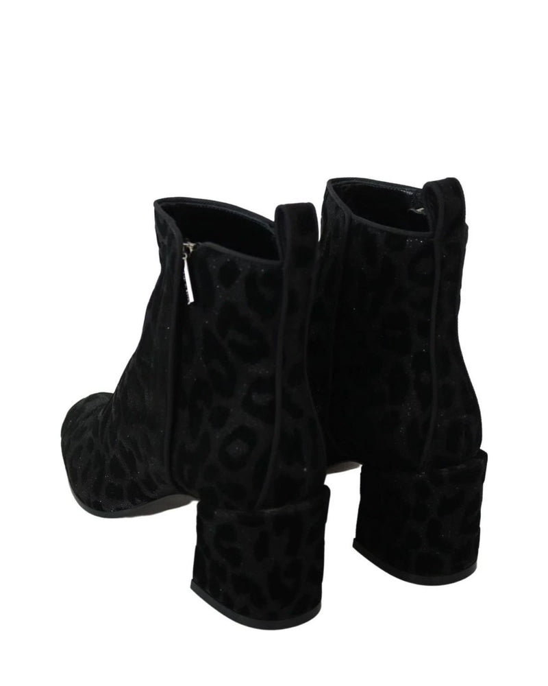 Dolce & Gabbana Black Leopard Short Boots Zipper Shoes Boots