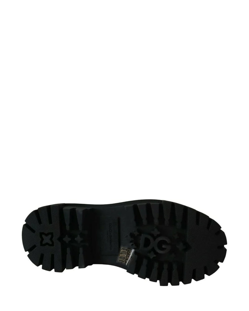 Dolce & Gabbana Black Leather Crystal Combat Boots Boots