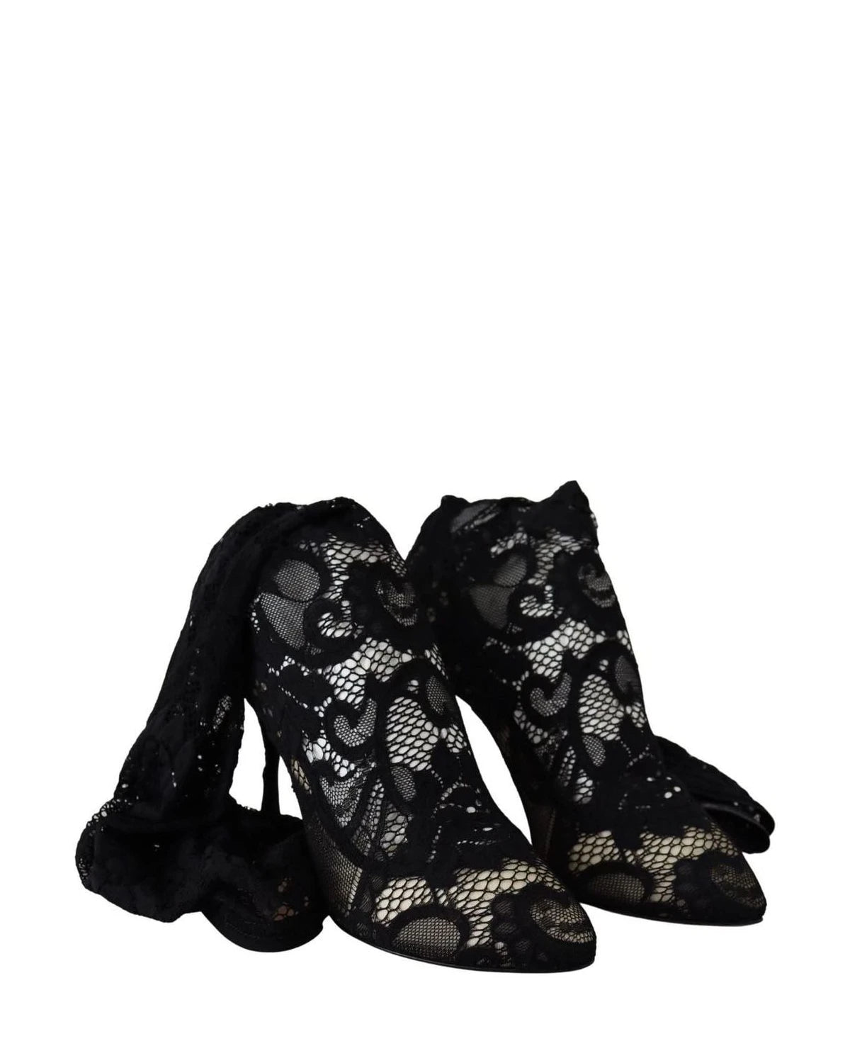 Dolce & Gabbana Black Lace Taormina Socks Boots Pumps Boots