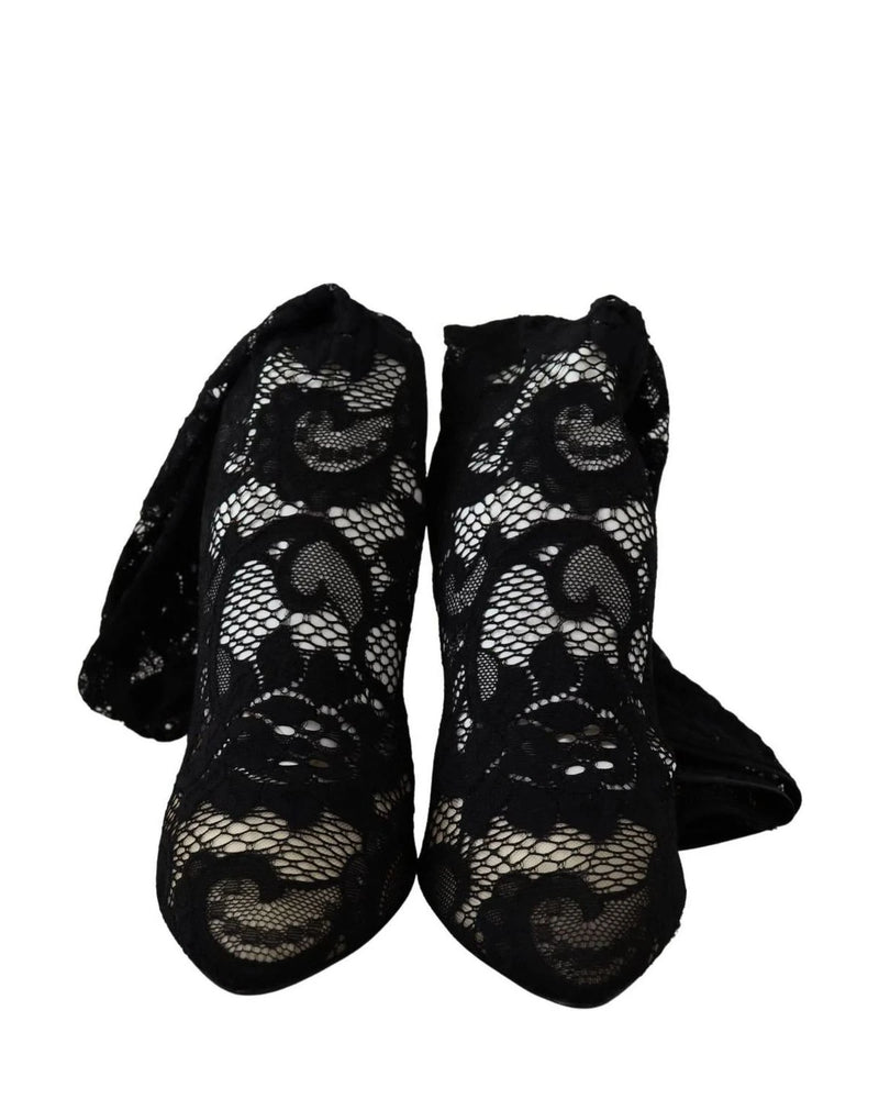 Dolce & Gabbana Black Lace Taormina Socks Boots Pumps Boots