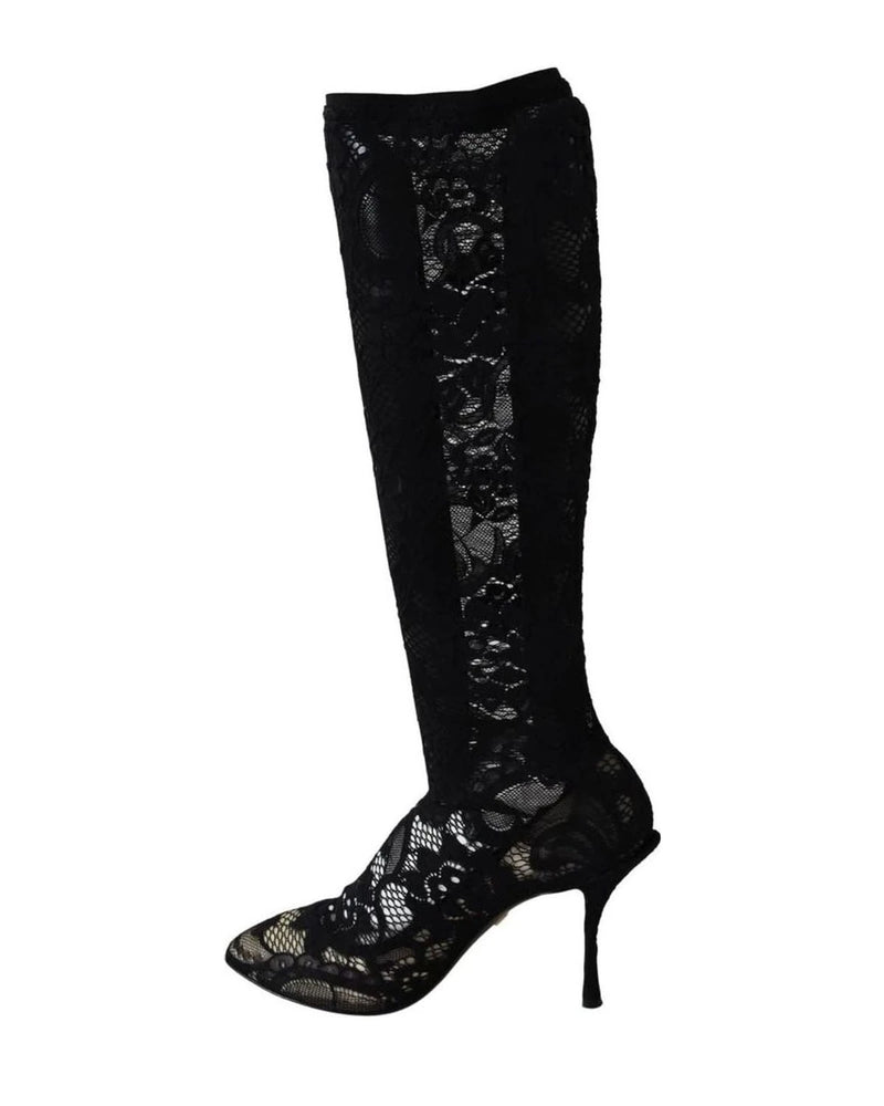 Dolce & Gabbana Black Lace Taormina Socks Boots Pumps Boots