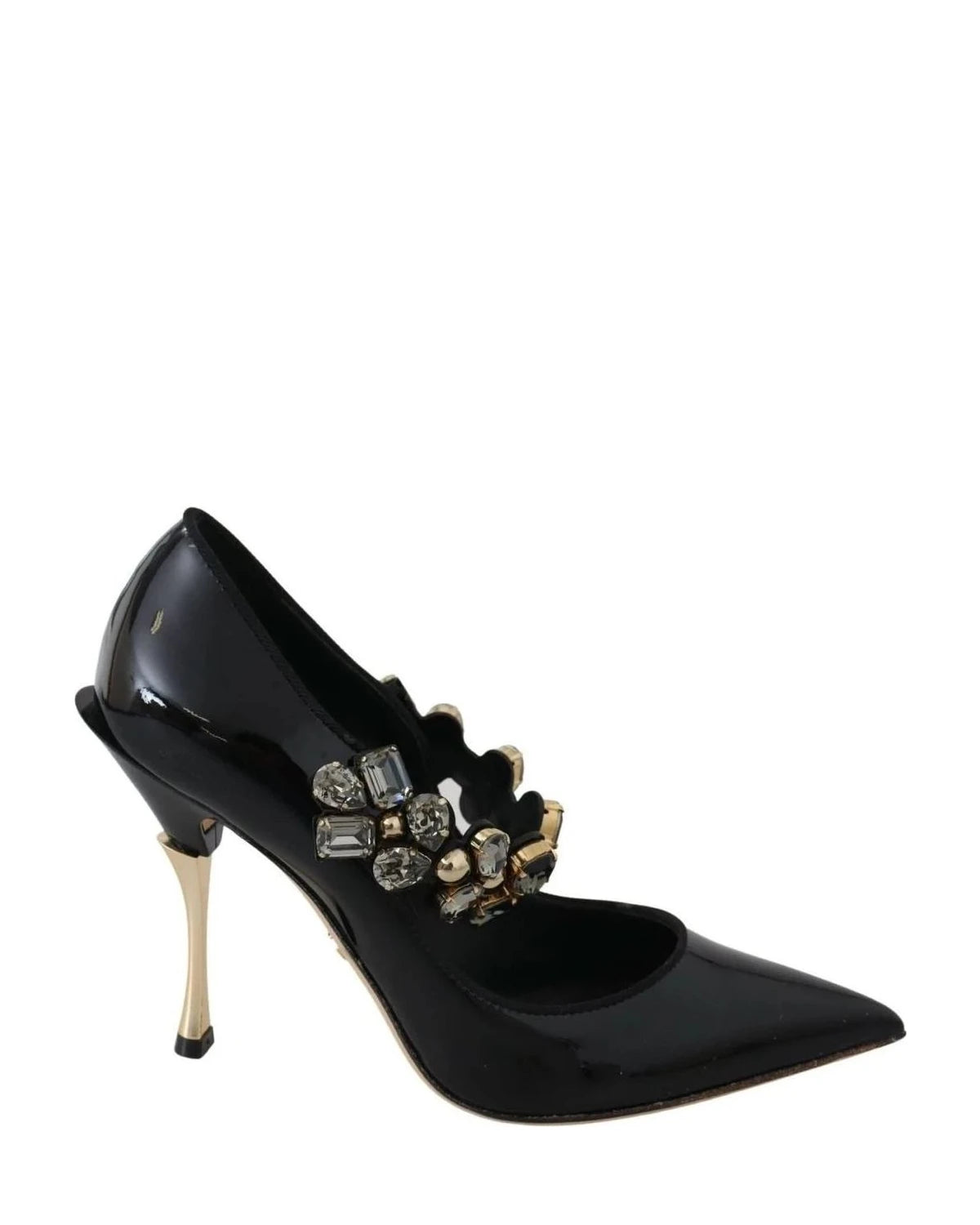 Dolce & Gabbana Black Leather Crystal Shoes Mary Jane Pumps Heels