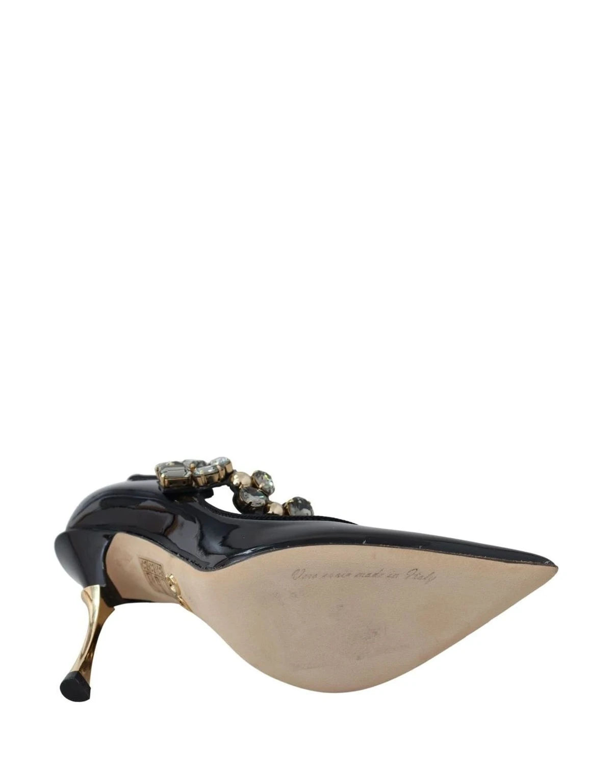 Dolce & Gabbana Black Leather Crystal Shoes Mary Jane Pumps Heels