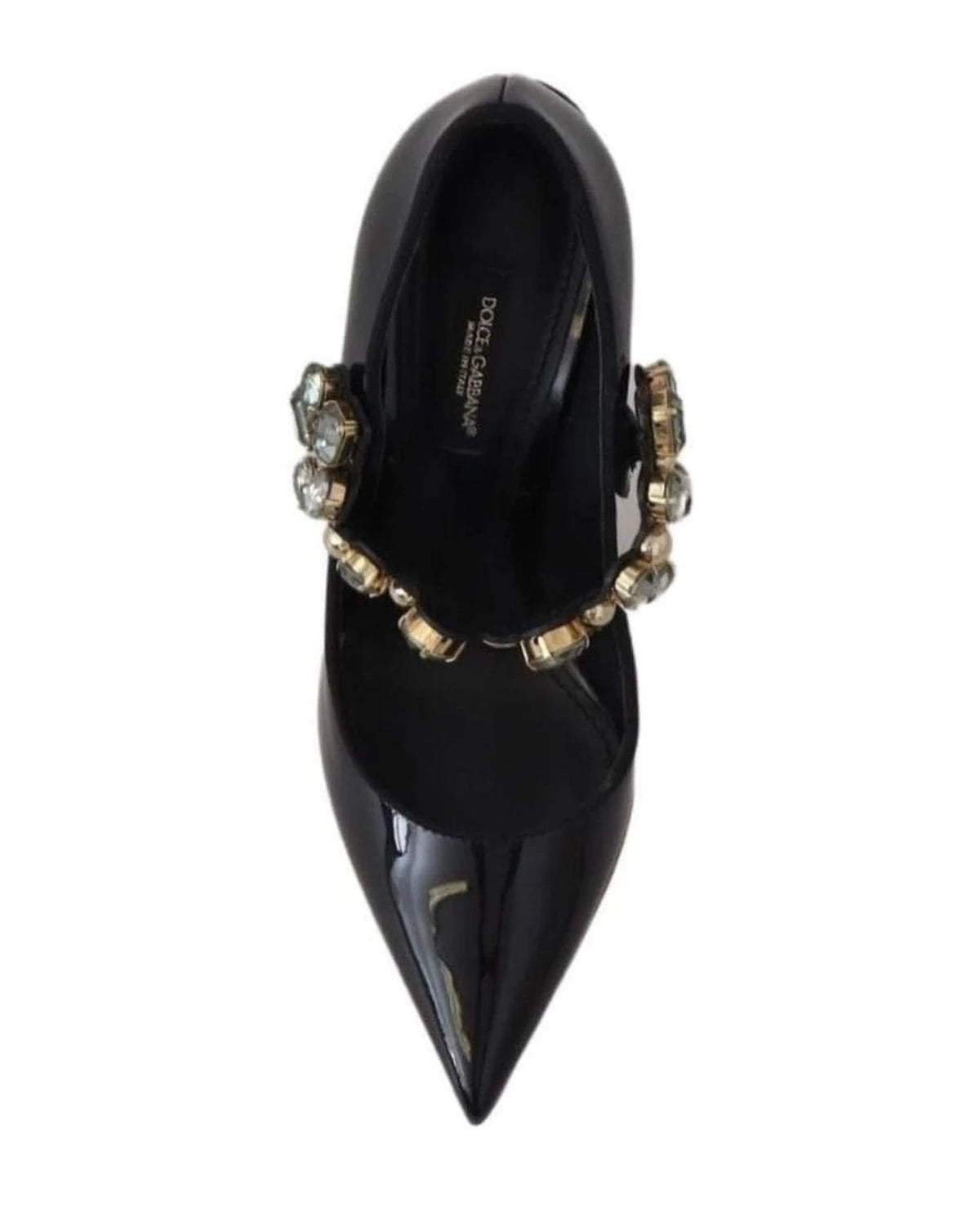 Dolce & Gabbana Black Leather Crystal Shoes Mary Jane Pumps Heels