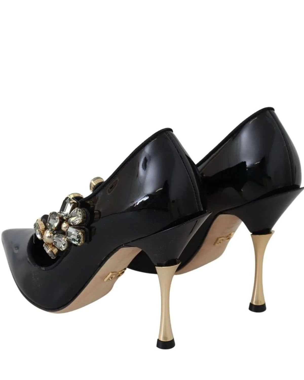 Dolce & Gabbana Black Leather Crystal Shoes Mary Jane Pumps Heels