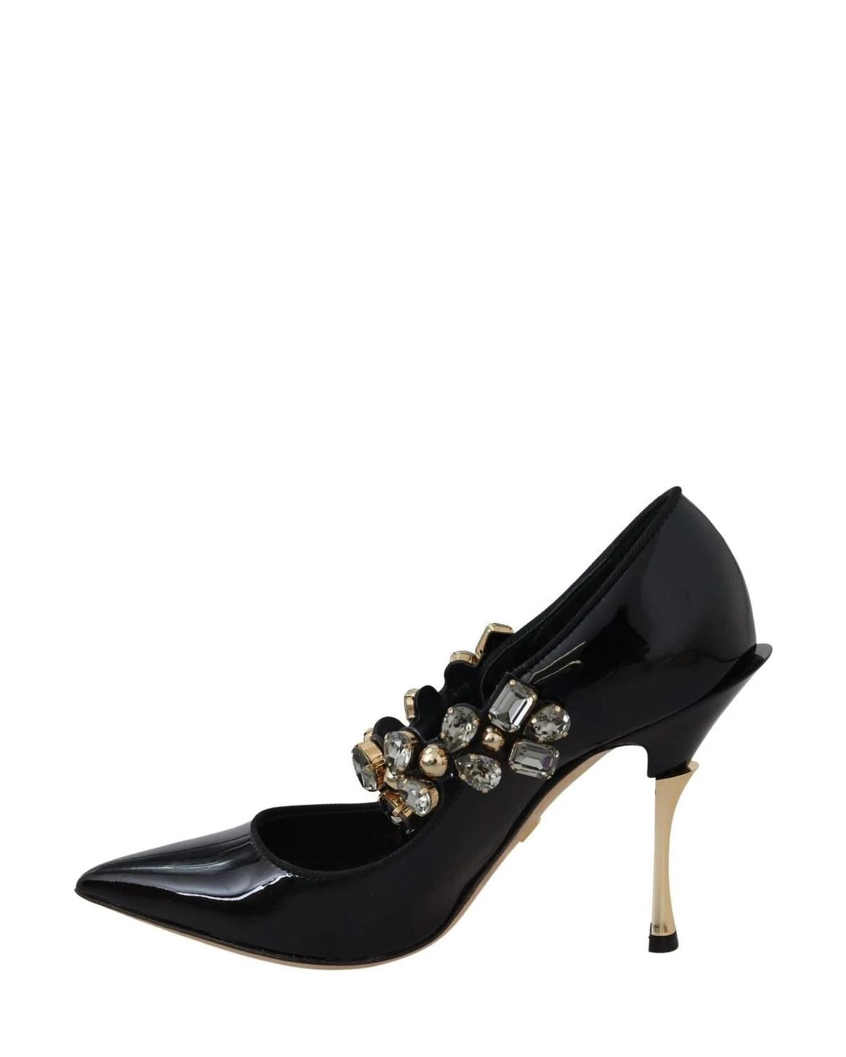 Dolce & Gabbana Black Leather Crystal Shoes Mary Jane Pumps Heels