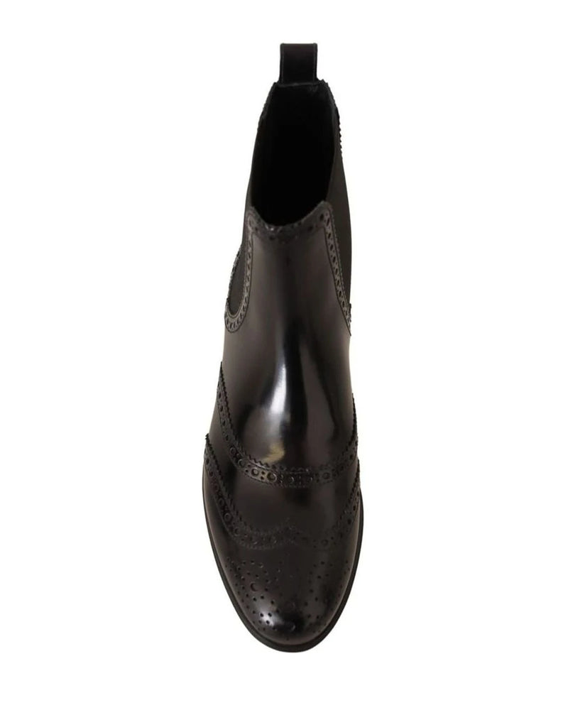 Dolce & Gabbana Black Leather Ankle High Flat Boots Boots