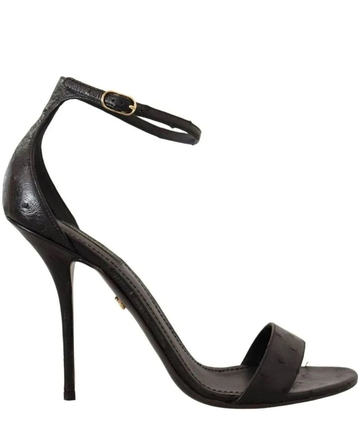 Dolce & Gabbana Black Ostrich Ankle Strap Heels Sandals Shoes Heels