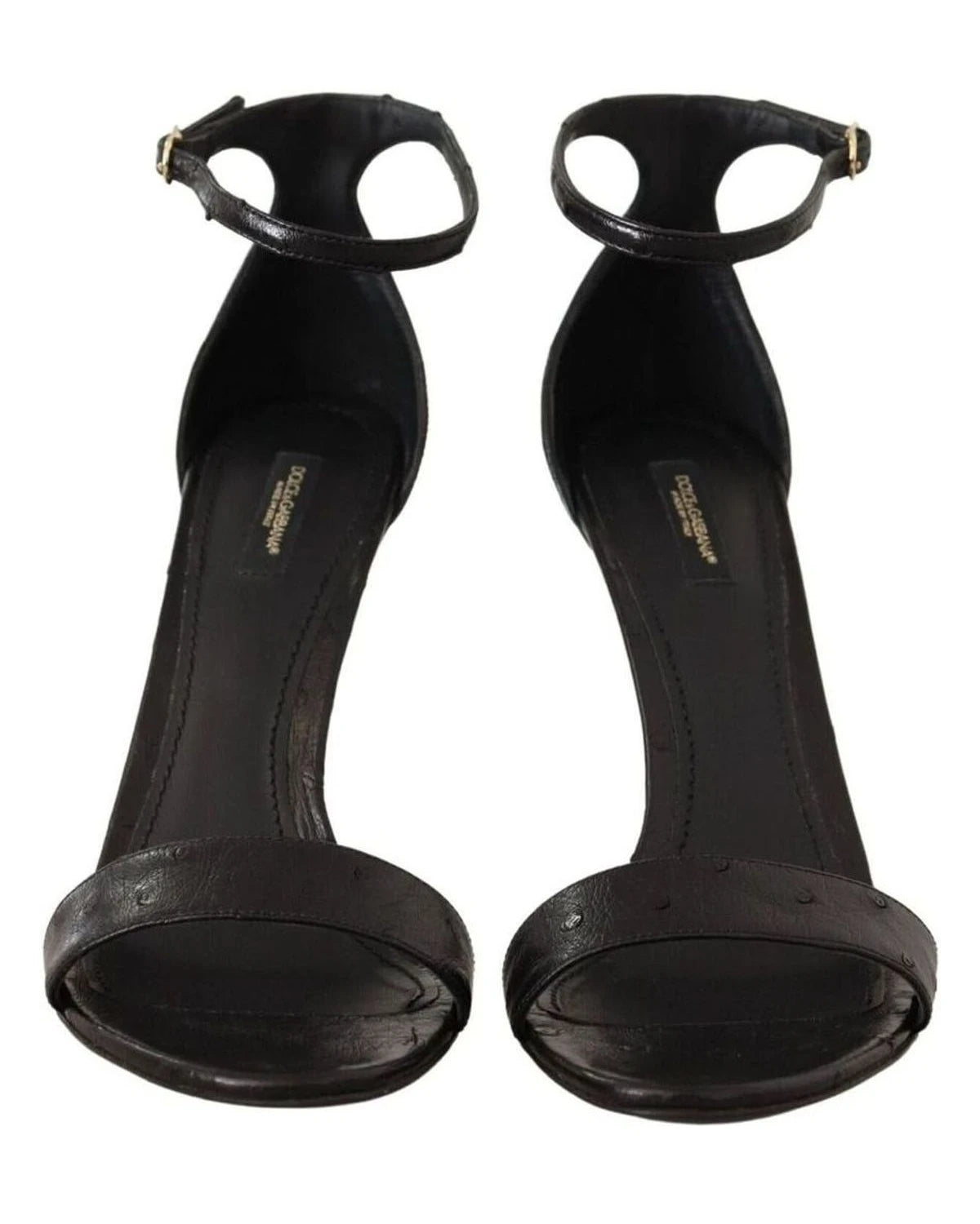 Dolce & Gabbana Black Ostrich Ankle Strap Heels Sandals Shoes Heels