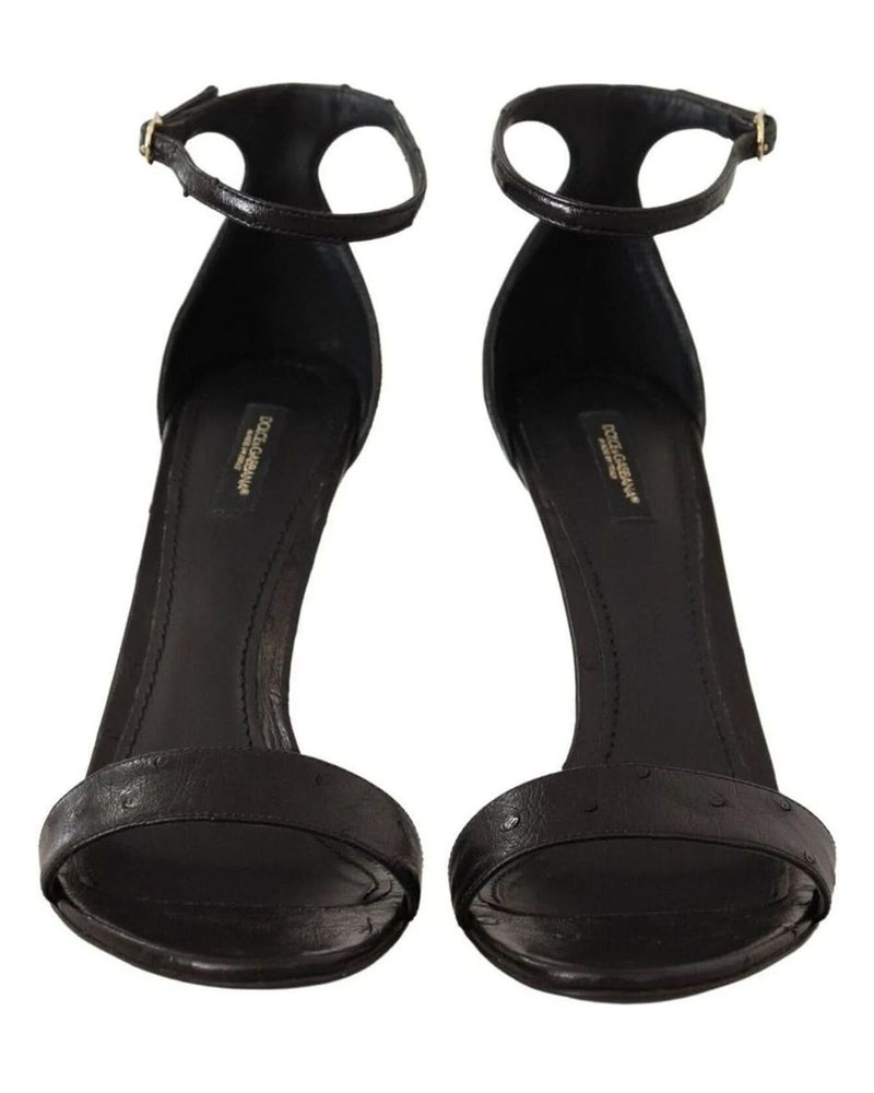 Dolce & Gabbana Black Ostrich Ankle Strap Heels Sandals Shoes Heels