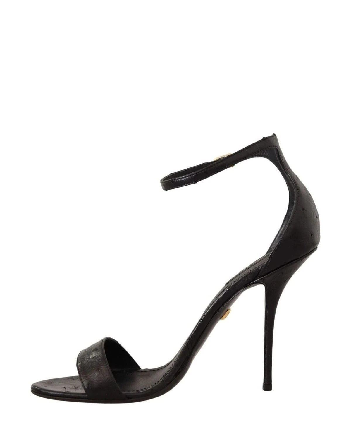 Dolce & Gabbana Black Ostrich Ankle Strap Heels Sandals Shoes Heels
